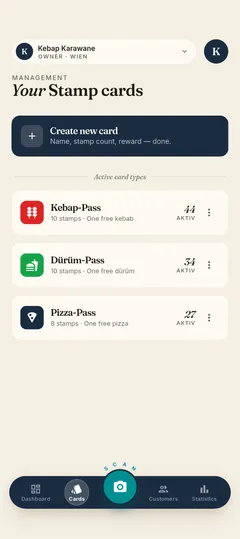 Stempla app: managing the stamp cards of a business