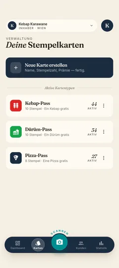 Stempla-App: Verwaltung der Stempelkarten eines Betriebs