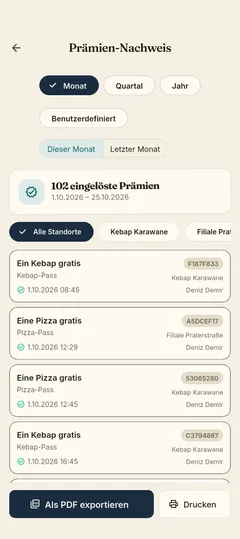 Stempla-App: der Export der eingelösten Prämien für die Buchhaltung